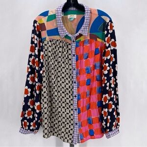Maeve colorful multi-patterned button down shirt